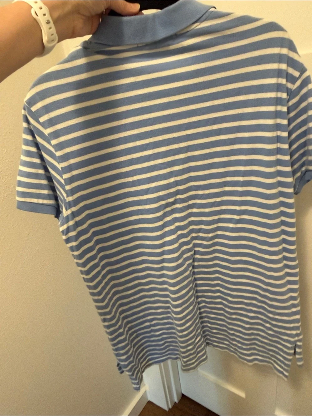 Polo by Ralph Lauren Blue and White Striped Polo with Yellow Pony
